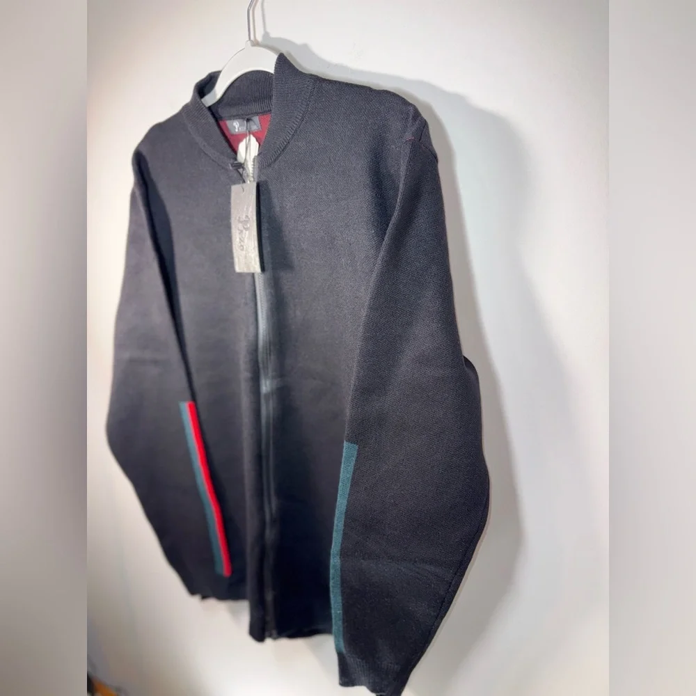 Designer Pazo Mens Black zip up Big/Tall Sweater with Stripes size 2xl NWT
